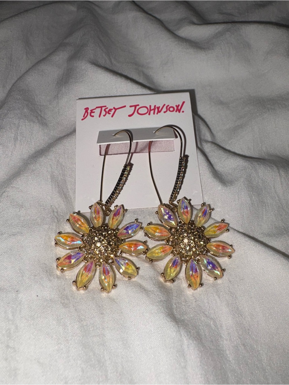 Betsey Johnson Gold Sunflower Earrings with Iridescent Petals